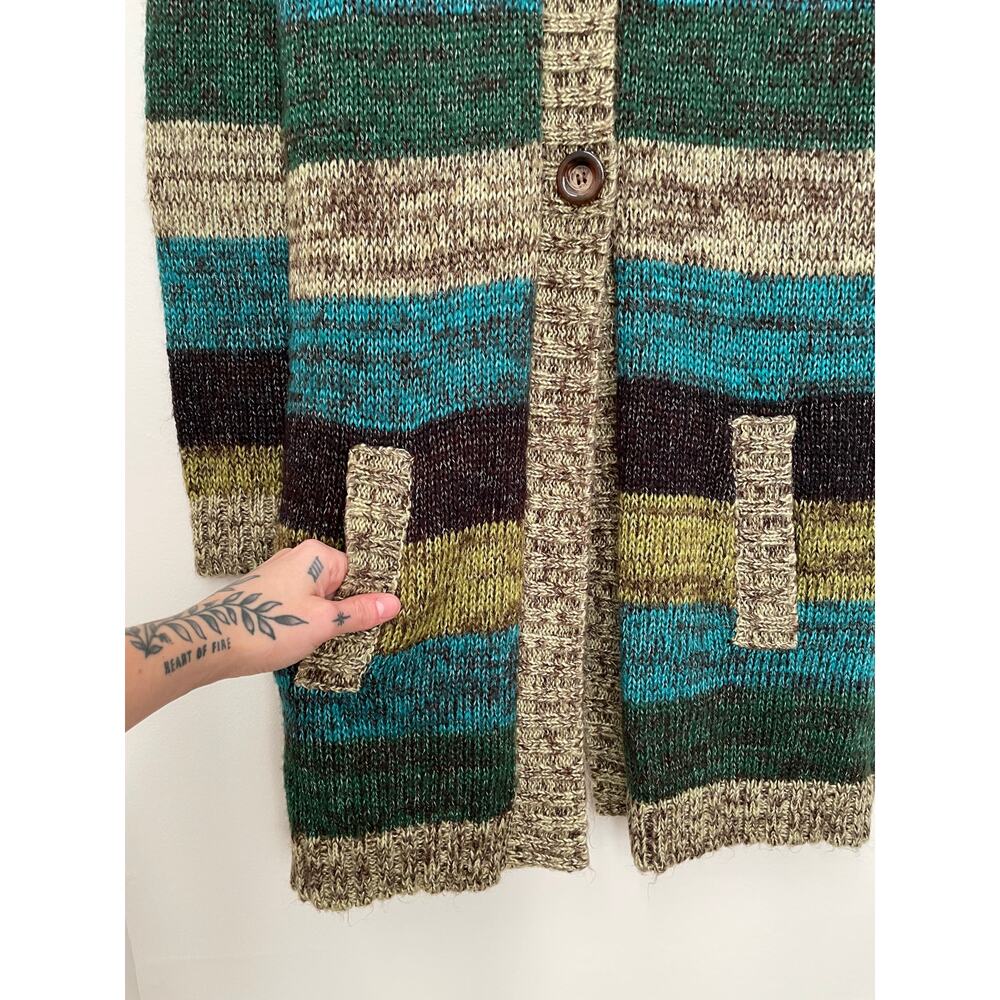 y2k JohnPaulRichard Striped Cardigan Sweater Womens L Green Button-Front Duster - Picture 11 of 16